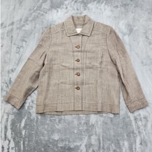 Doncaster Jacket Womens 6 Tan Linen Blend Button Front Lightweight Office Preppy